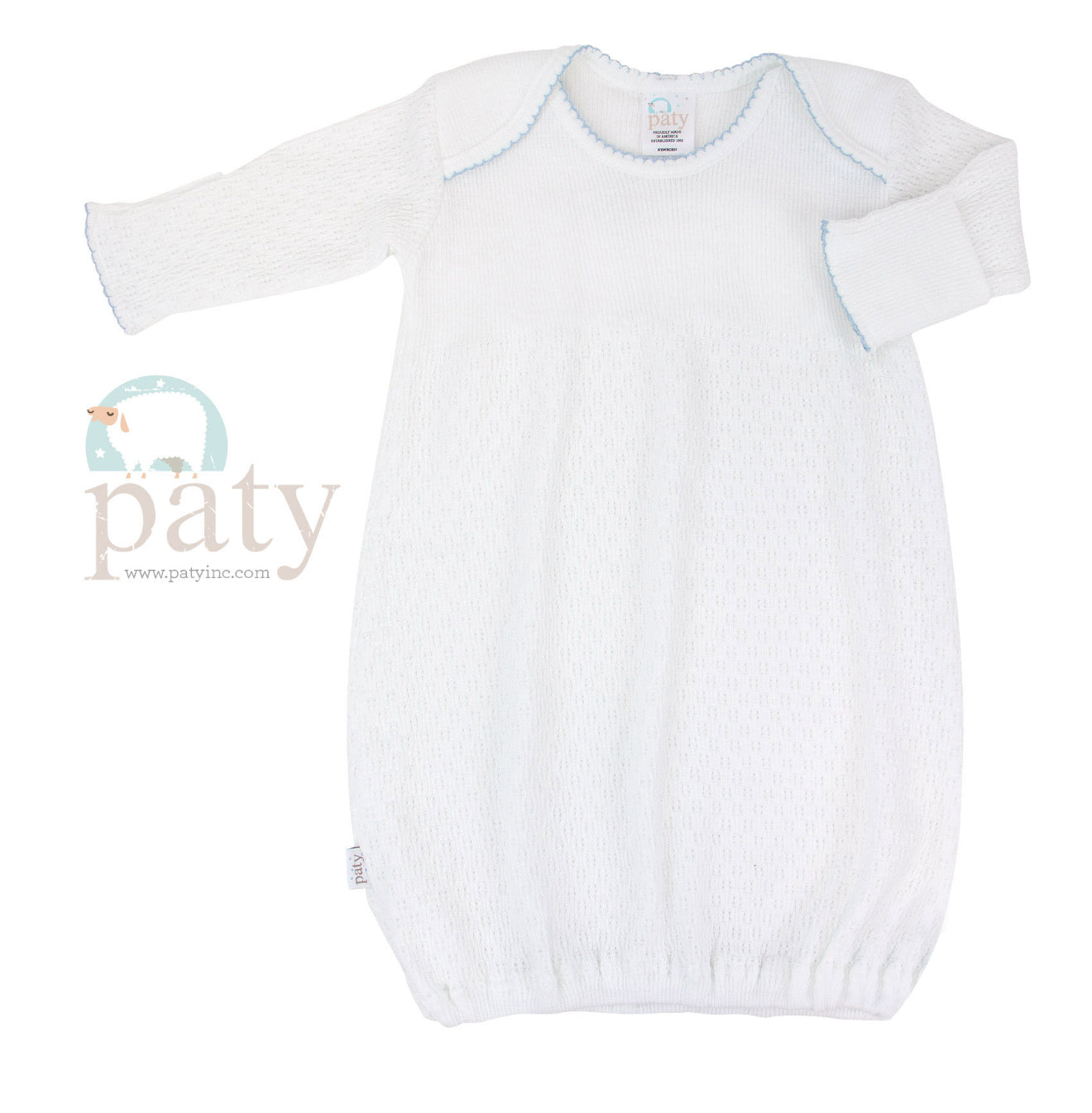 Paty Knit Overlap Shoulder Gown - White with Blue Trim