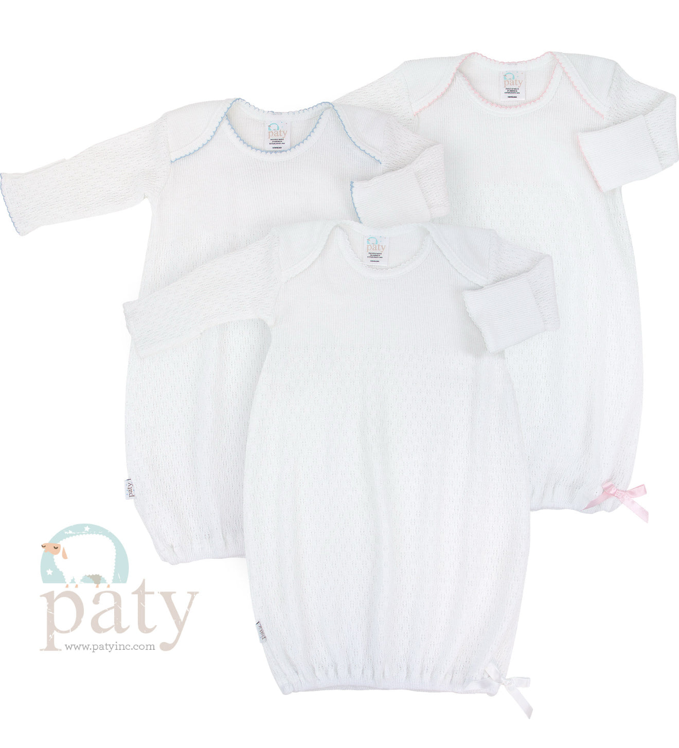 Paty Knit Overlap Shoulder Gown - White with White Trim