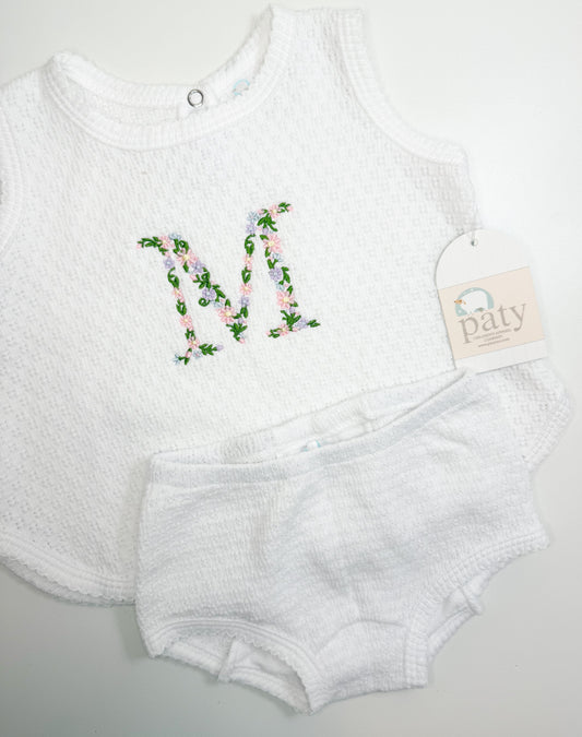 Paty Knit 2 Piece Diaper Set - White