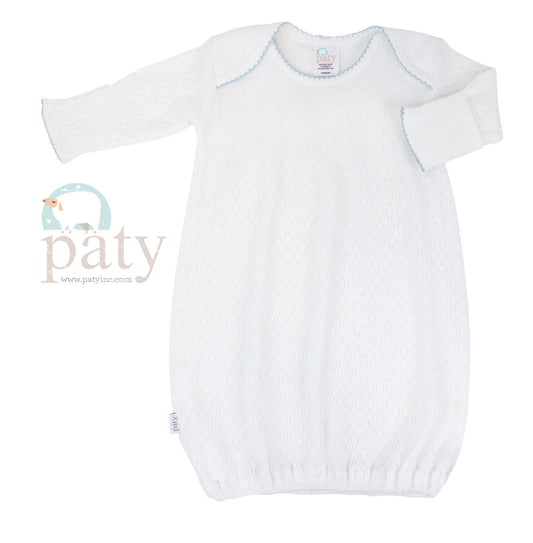 Paty Knit Overlap Shoulder Gown - White with Blue Trim