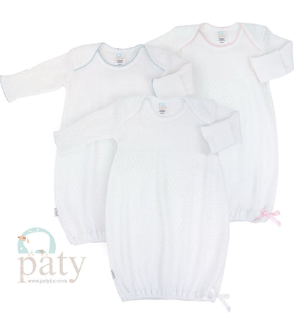 Paty Knit Overlap Shoulder Gown - White with Pink Trim