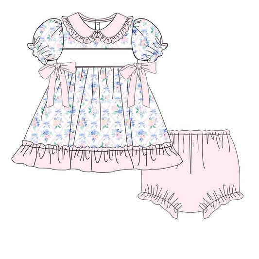 Short Sleeve Spring Floral Bubble Set with Bows