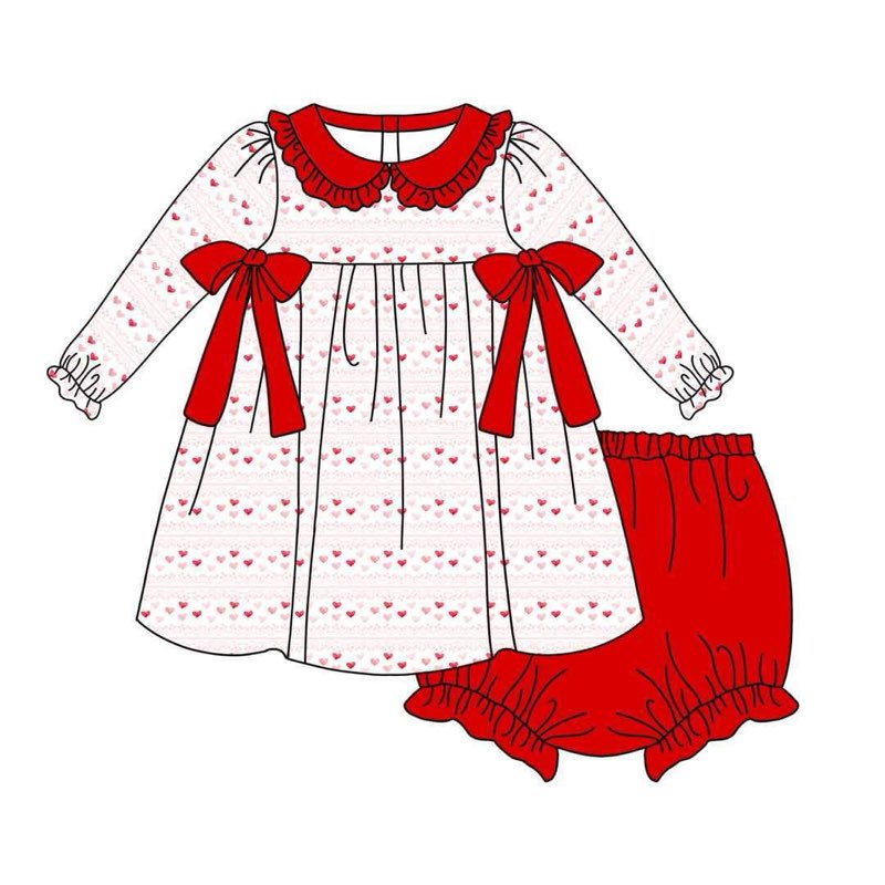 Long Sleeve Valentine Heart Bloomer Set with Bows